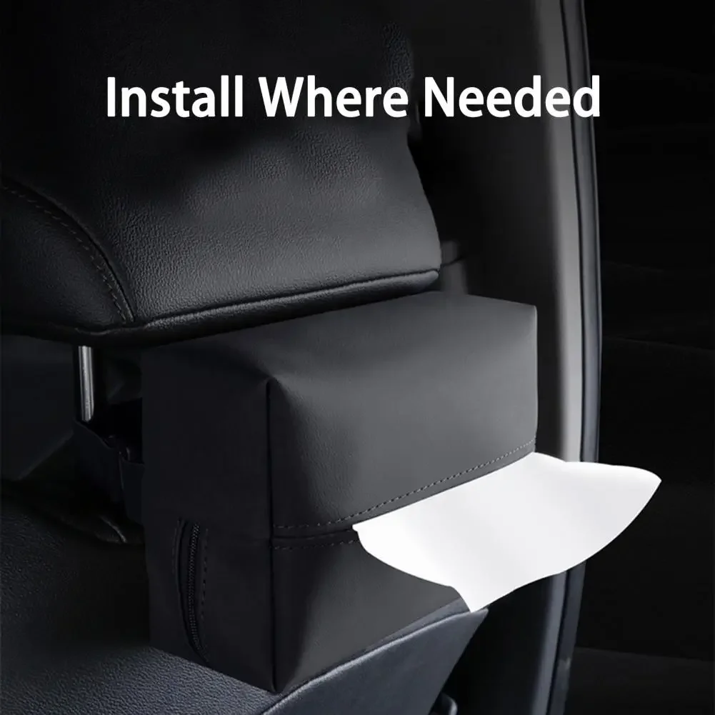 

Car Tissue Box Holder Leather Car Center Console Armrest Napkin Box Sun Visor Backseat Tissue Case with Fix Strap