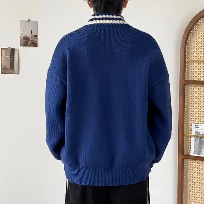 Мужской вязаный свитер с длинным рукавом повседневный модный свободный пуловер