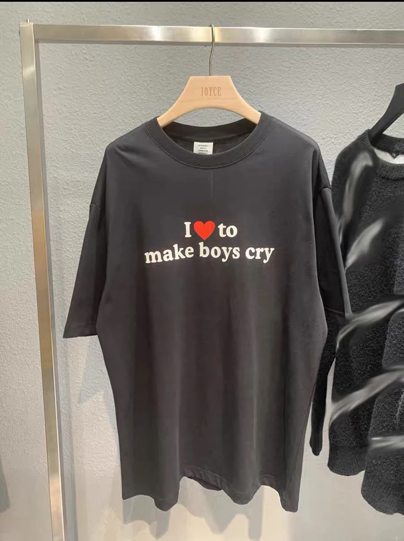 

VTM Short Sleeve Men Women 1:1 I Love To Make Boys Cry Letter Printing Tees Black White Tops Casual Loose Vetements T-shirts