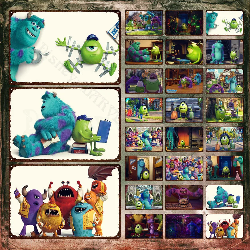 

Disney Monsters University Tin Signs Fur Monster and Big Eyed Boy Metal Poster Animated Movie Wall Stickers Cartoon Home Decor
