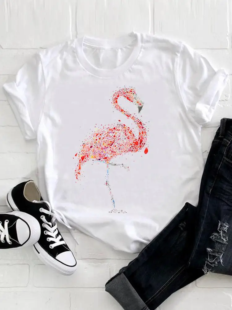 

Watercolor Flamingo 90s Short Sleeve Clothes Casual Summer Tee Fashion Women Clothing Print Tshirt Female Top Graphic T-shirt