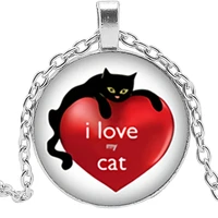 2019 new handmade black cat heart claw pendant 3 color glass cabochon necklace fashion jewelry sweater chain