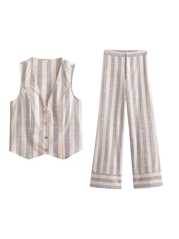 

Женский винтажный жилет BSK & ZA & TRF, облегающий жилет с V-образным вырезом, на пуговицах, без рукавов, в полоску из пеньки, 2023