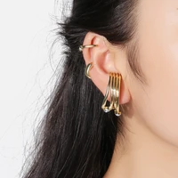 3pcs korean fashion girls minimalist single double multiple layers gold plated no piercing ear cuffs for women clip on earrings