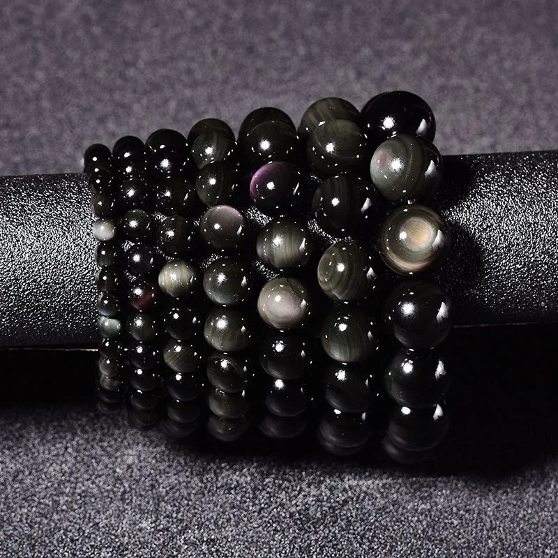 Natural Colorful StoneSingle Loop Double Eye Obsidian Bracelet Men and Women Couple