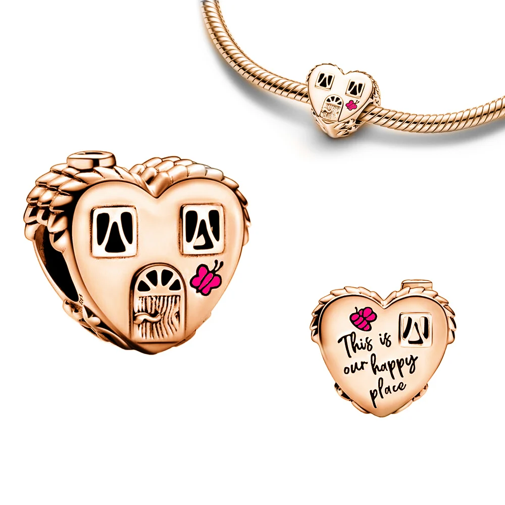 Классические блестящие подвески в виде сердца цвета розового золота подходят