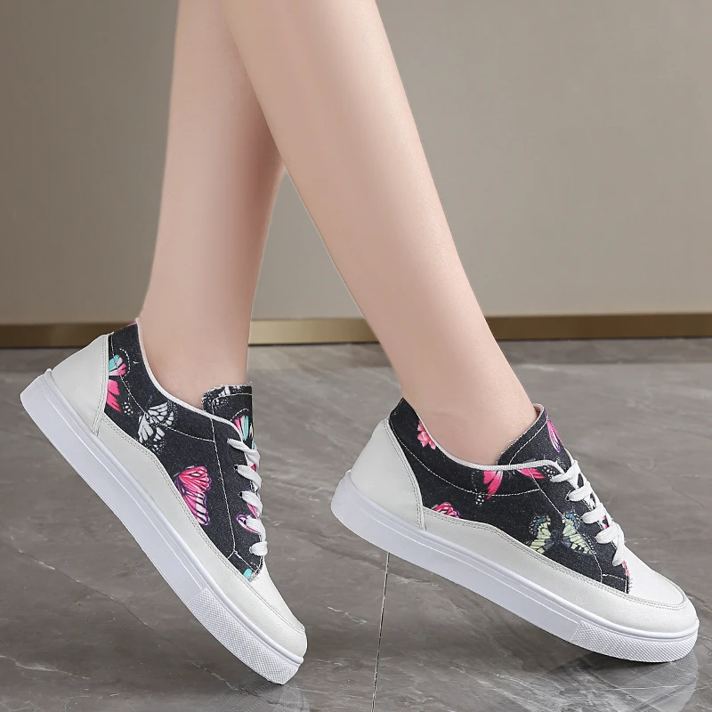Женская вулканизированная обувь дышащая парусиновая студенческие низкие