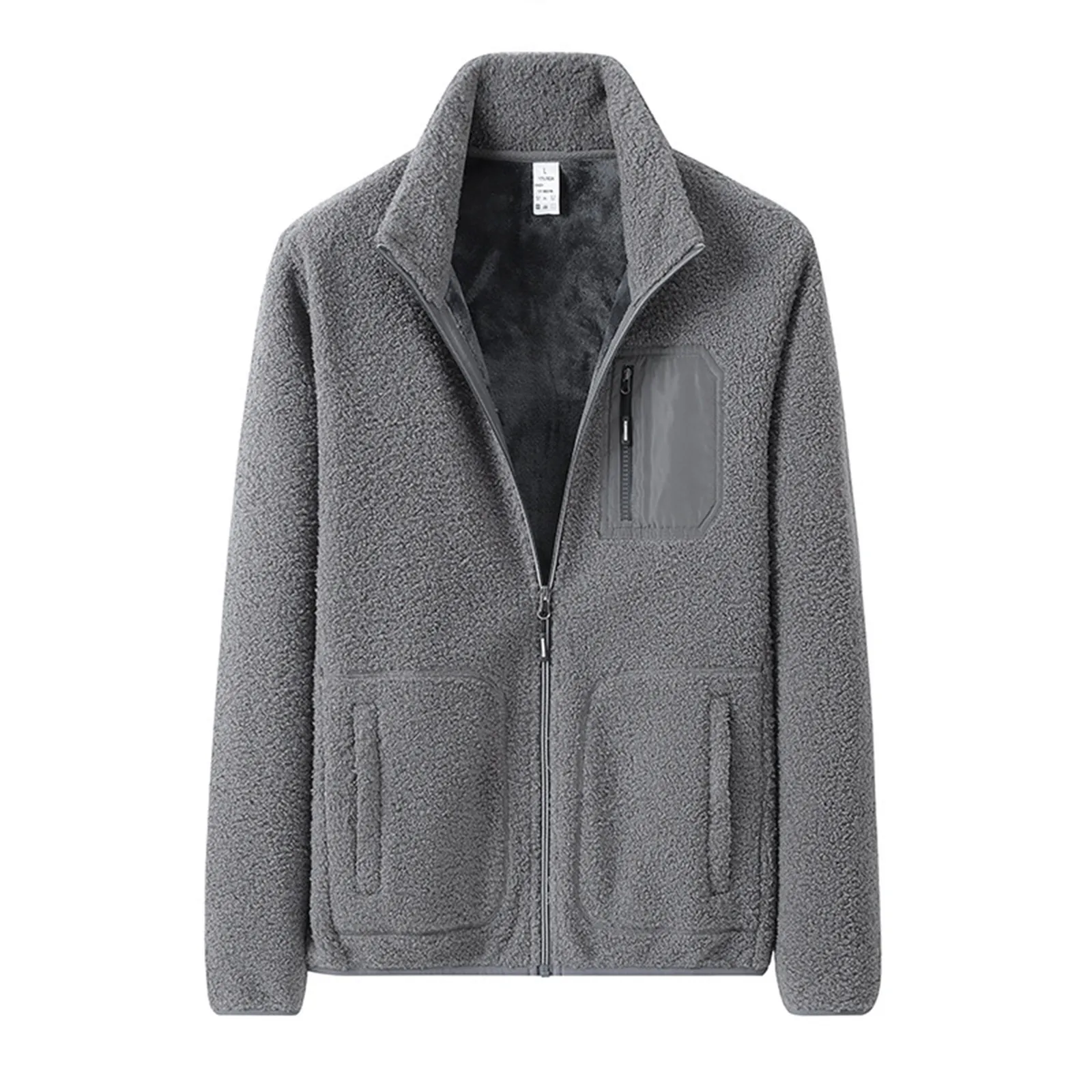 

Men's Spring And Winter Coat Jacket Solid Color Long-Sleeved Stand-Collar Coat Zipper h Winter Soft Jacket