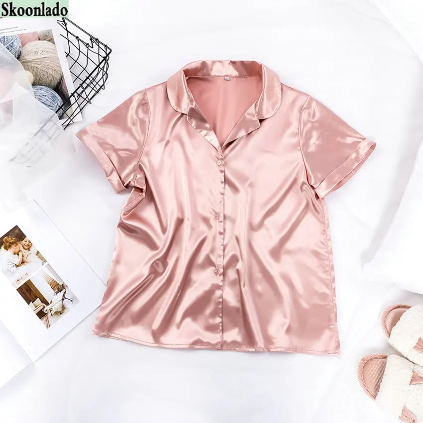 Summer Newest Short Sleeved Shirt shorts pajamas Set Suit Women's Loose Casual  Silk Home Clothes Top Pant for Women Clothing