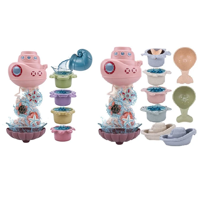 Baby Bath Toys For Toddlers 1-3 Year Old, Kids Bathtub Water Toys With Baby Bath Stacking Cup Gift For Boys