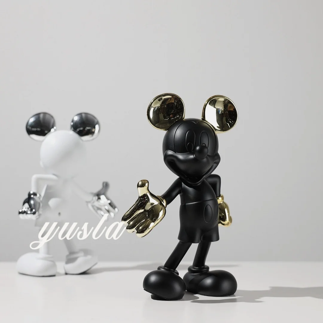 

Cartoon Anime Mickey Stand Mouse Sculpture Figurine Resin Plating Welcome Gesture Fashion Desktop Accessories Decoration Model