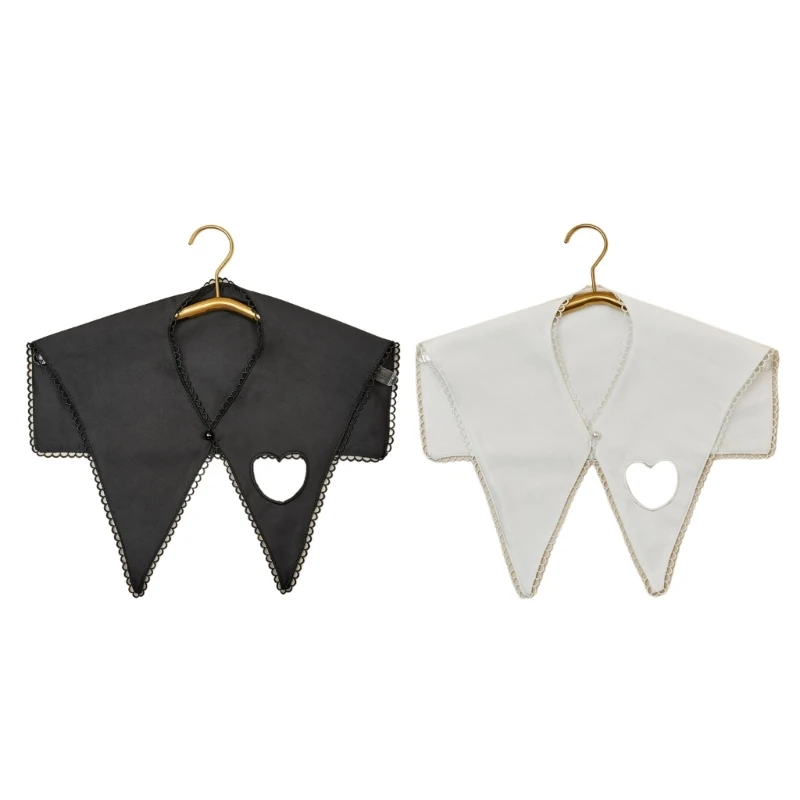 

Women Hollow Out Heart Solid Faux Collar Lace Trim Detachable Shawl Wrap Capelet