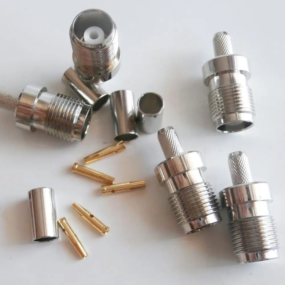 

RF Coax Connector Socket TNC Female Crimp for RG8X RG-8X RG59 LMR240 Cable Plug Nickel Plated Brass Coaxial Adapters