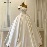 new design one shoulder elegnat wedding dresses formal satin white dubai floor length ball gown bride gowns vestidos de novia