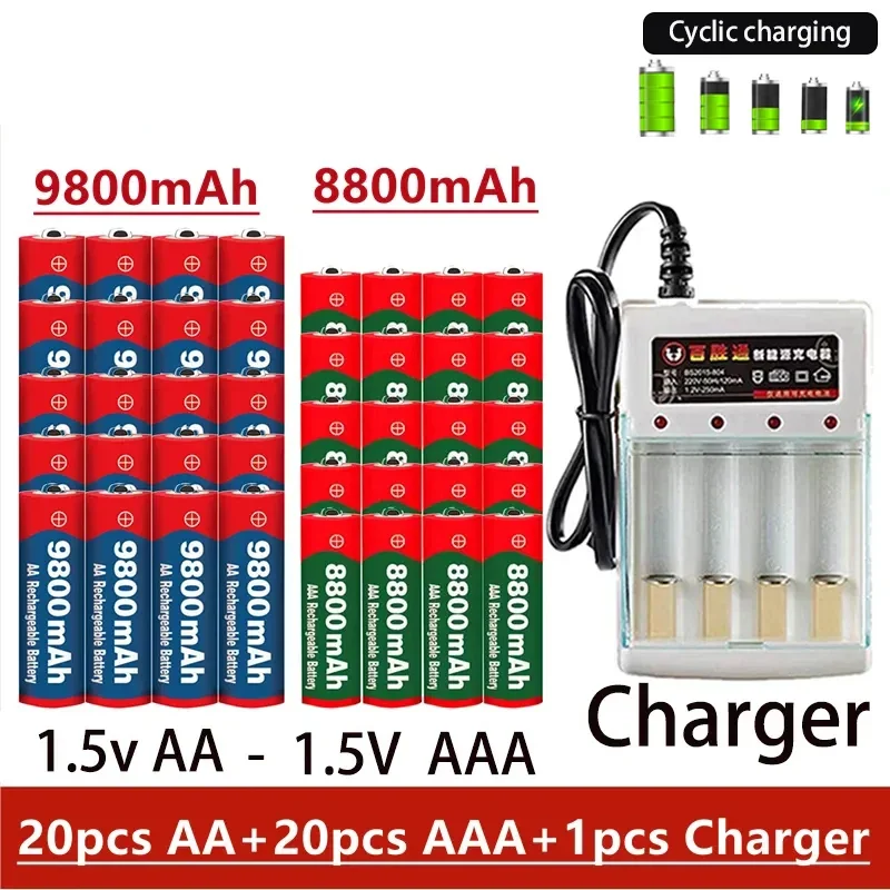 

Freight Free Rechargeable Battery Original 2023NEW 1.5V AA9800MAH+AAA8800MAH+charger Suitable for Hair Clipper MP3