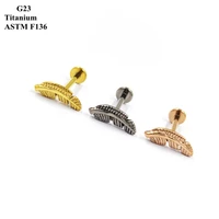 2022 new leaf ear stud g23 material body piercing jewelry electroplating furnace gold earrings