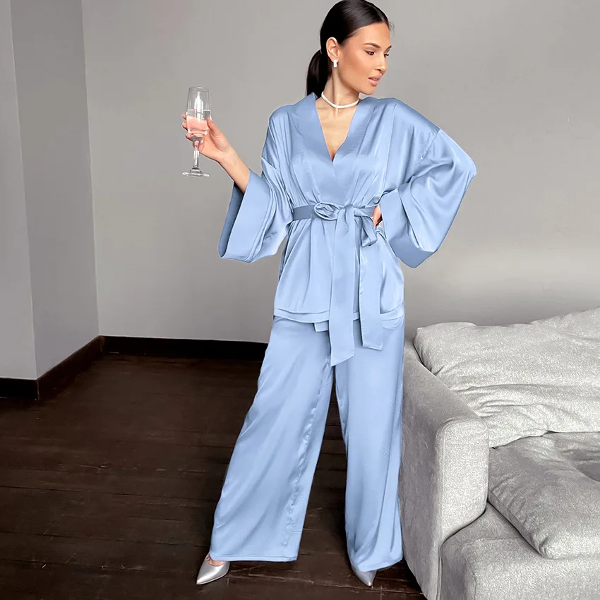 High Quality Women Sexy Satin Bathrobe Set Sleepwear Mermaid Bathrobe Female Pyjamas Set Autumn Winter Pj Set