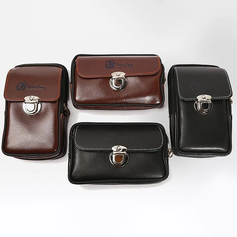 

Pu Leather Male Waist Pack Phone Pouch Bags Waist Bag Men's Small Chest Shoulder Belt Bag Multi-Function Outdoor Sports Bags