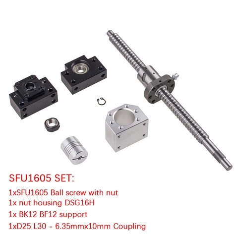 Обработанный шариковый винт SFU1605/SFU1204 с опорным подшипником BK12/BF12, 250-1500 мм, модели и комплектация в ассортименте