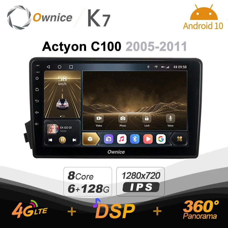 Ownice K7 Android 10.0 Car Radio Stereo for SsangYong Actyon C100 2005 - 2011 4G LTE 360 2din Auto Audio System 6G+128G Ownice K7 Android 10.0 Car Radio Stereo for SsangYong Actyon C100 2005 - 2011 4G LTE 360 2din Auto Audio System 6G+128G