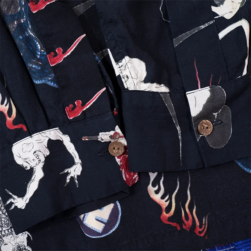 WACKO MARIA Shirt Long Sleeve Printed High Street Graffiti Men Women 1:1 Wacko Maria Hawaiian Long Sleeve Shirt