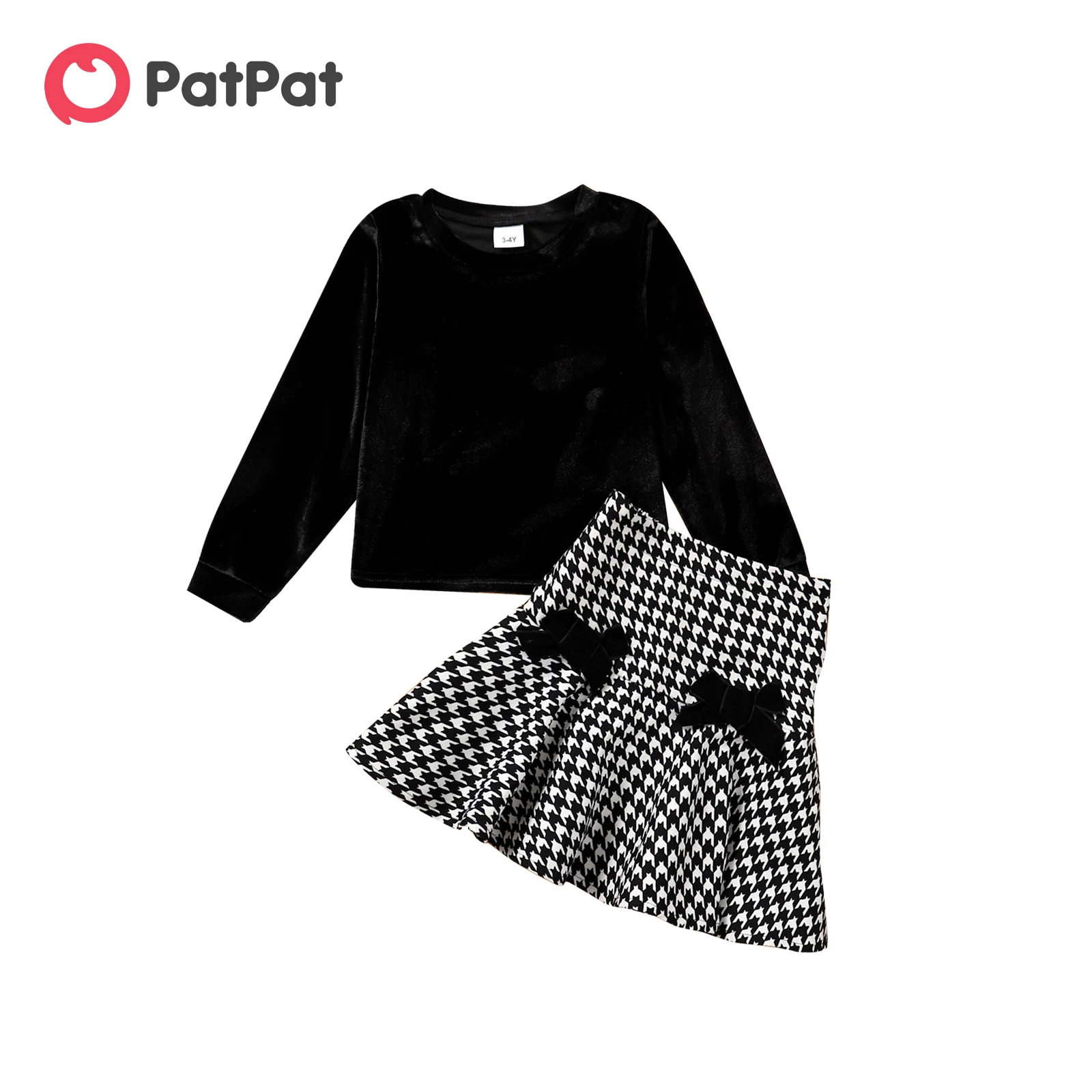 

PatPat 2pcs Toddler Girl Classic Velvet Tee and Houndstooth Skirt Set