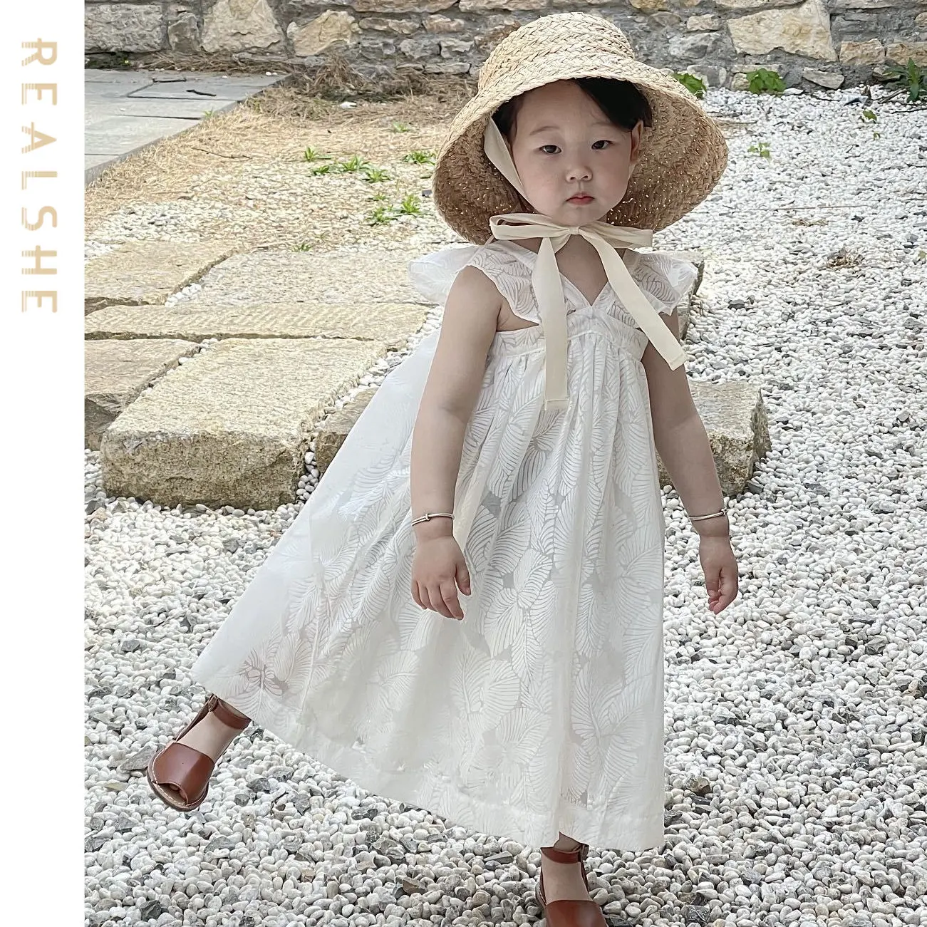 

Girls Princess Dress 2023 Summer New Childrens Wear Girl Baby Floral Long Dress Solid Sleeveless Sweet Princess Dress