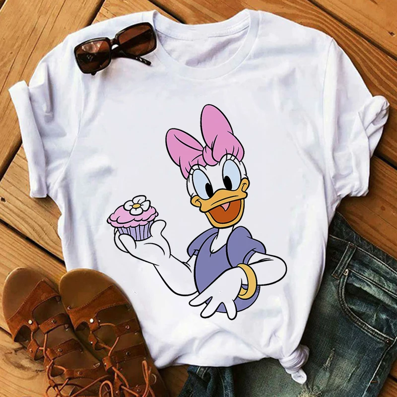 

Daisy Duck Graphic Print T-shirt Women Harajuku Aesthetics White Tops Tshirt Blusas 2022 New Summer Fashion Y2k Female T Shirt