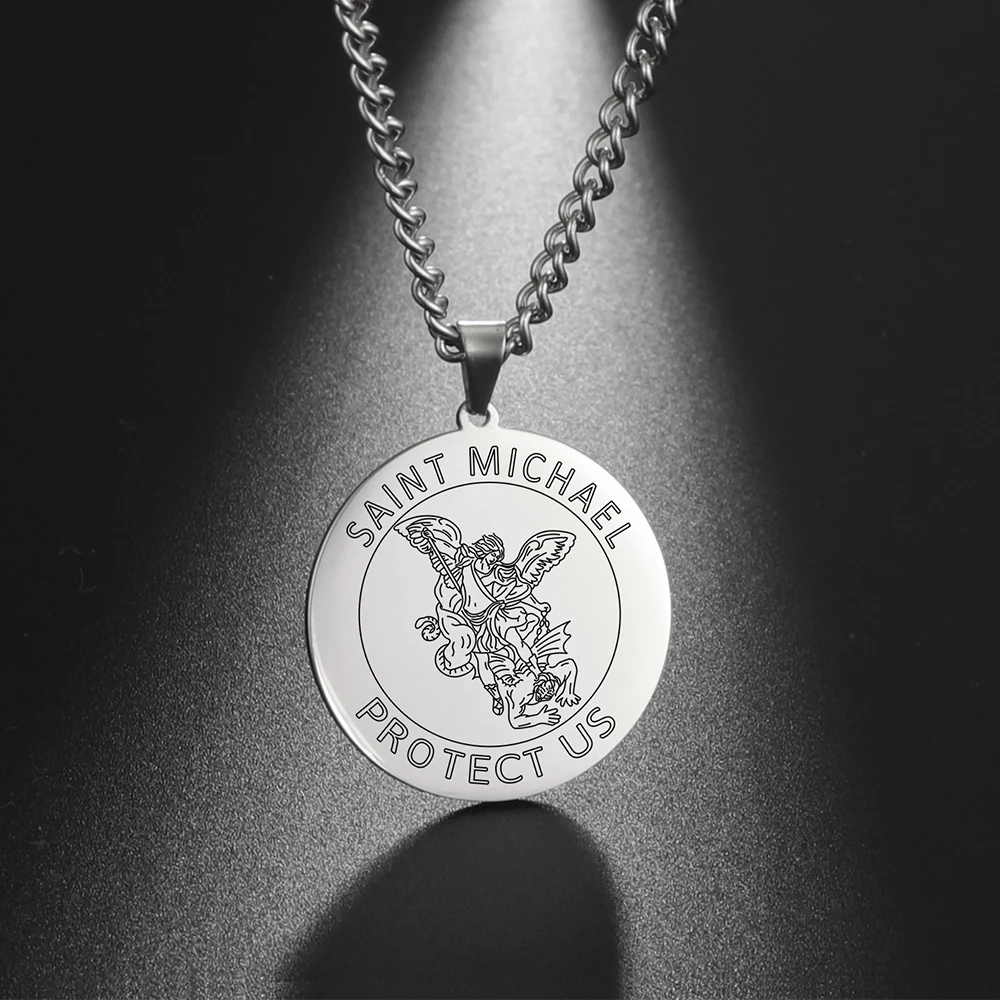 

MyShape Saint Michael Christopher Pendant Necklace for Men Boys Stainless Steel Mary Rose Anne Religious Necklaces Jewelry Women