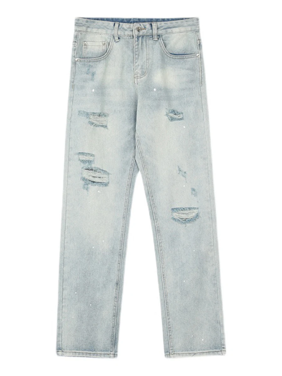 Four Seasons European and American High Street American Retro Washed Straight Loose Ripped Jeans Men Are Trendy Men's Clothing