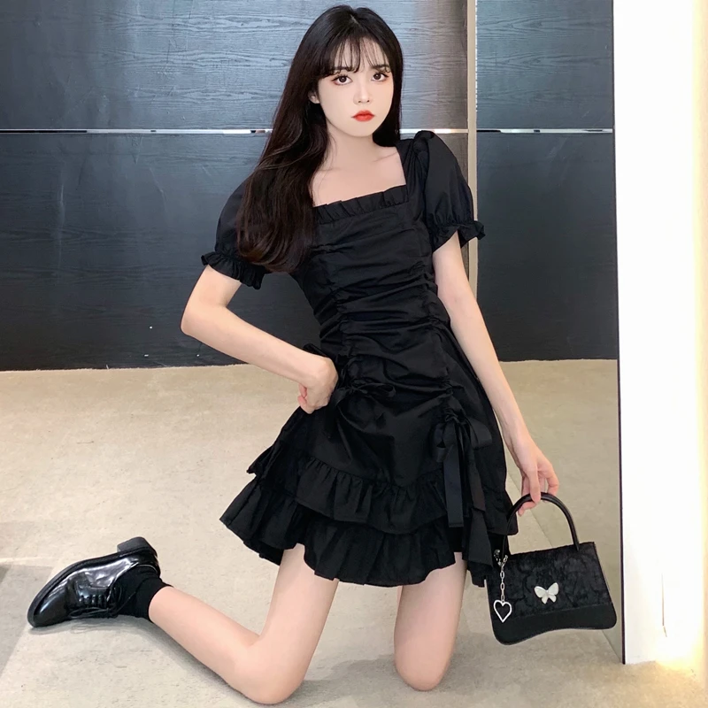 Женское мини-платье с юбкой-годе летнее женское черное элегантное