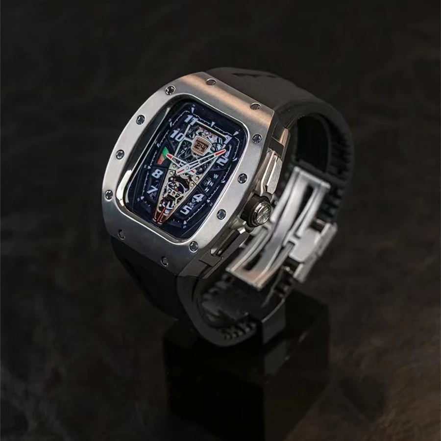 Carbon fiber Case Modification Kit For Apple Watch Band 44/45MM Titanium Alloy Fluororubber Strap for iWatch 8 7 6 5 4 SE Cover