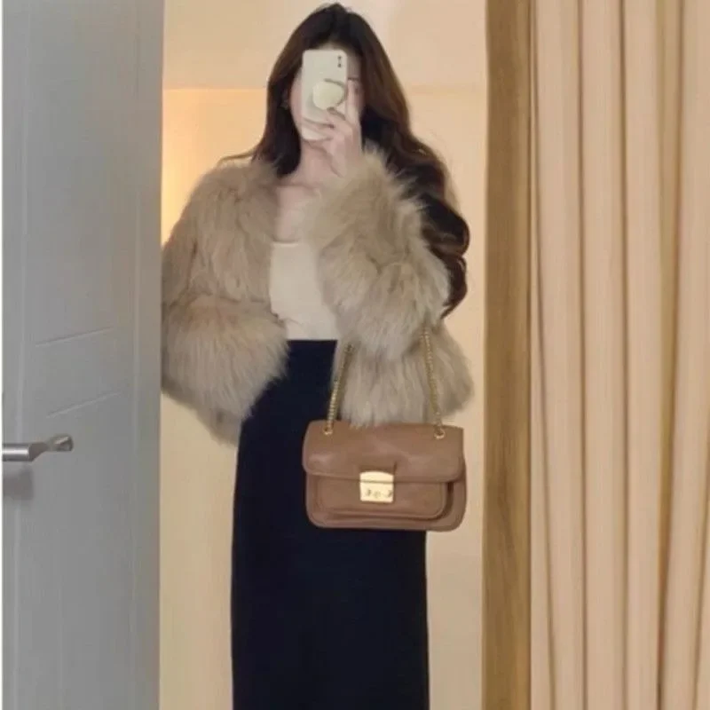 Уличное укороченное пальто из искусственного меха женская зимняя модная