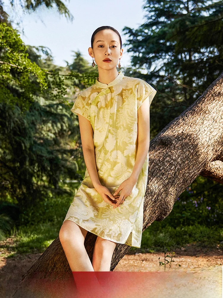 Naivee Nawei 24 новое китайское жаккардовое платье с воротником-стойкой улучшенное