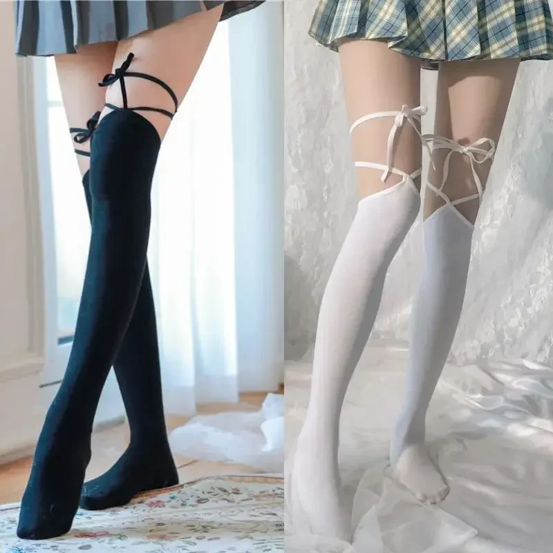 Длинные чулки с перекрестными завязками до колена длинные носки-трубы для женщин