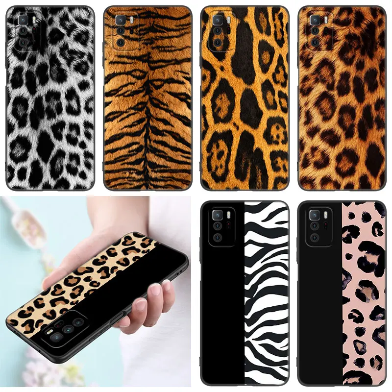 Черный силиконовый чехол для телефона с леопардовым принтом Xiaomi Redmi Note 10 11 11S 12 13 Pro