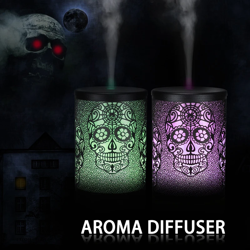 

100 ML Hollow Skull Head Iron Art Aroma Diffuser Ultrasonic Air Humidifier Cool Mist Maker Essential Oils Fogger for Home Office