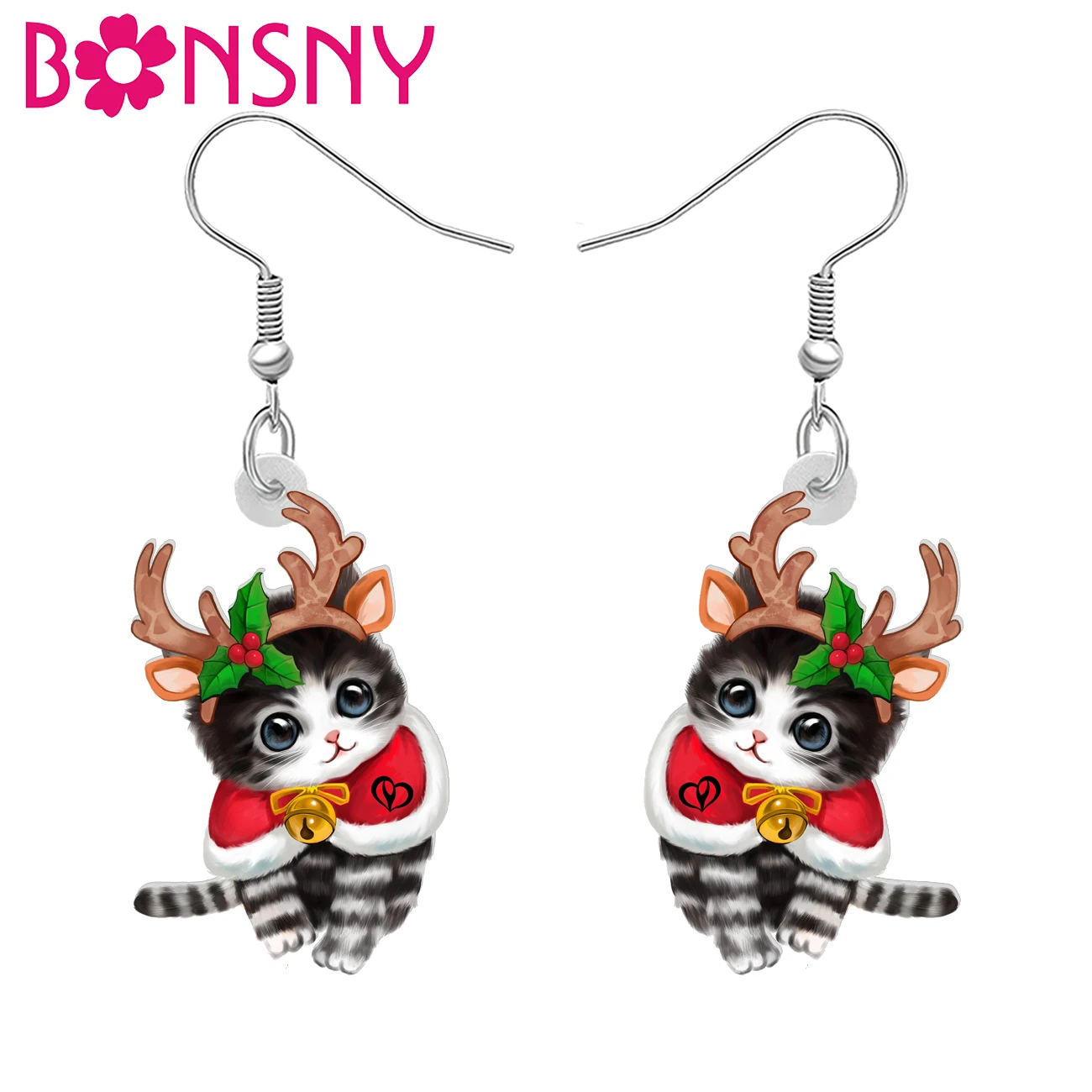 BONSNY рождественские украшения акриловые висячие серьги в виде милых рогов котят