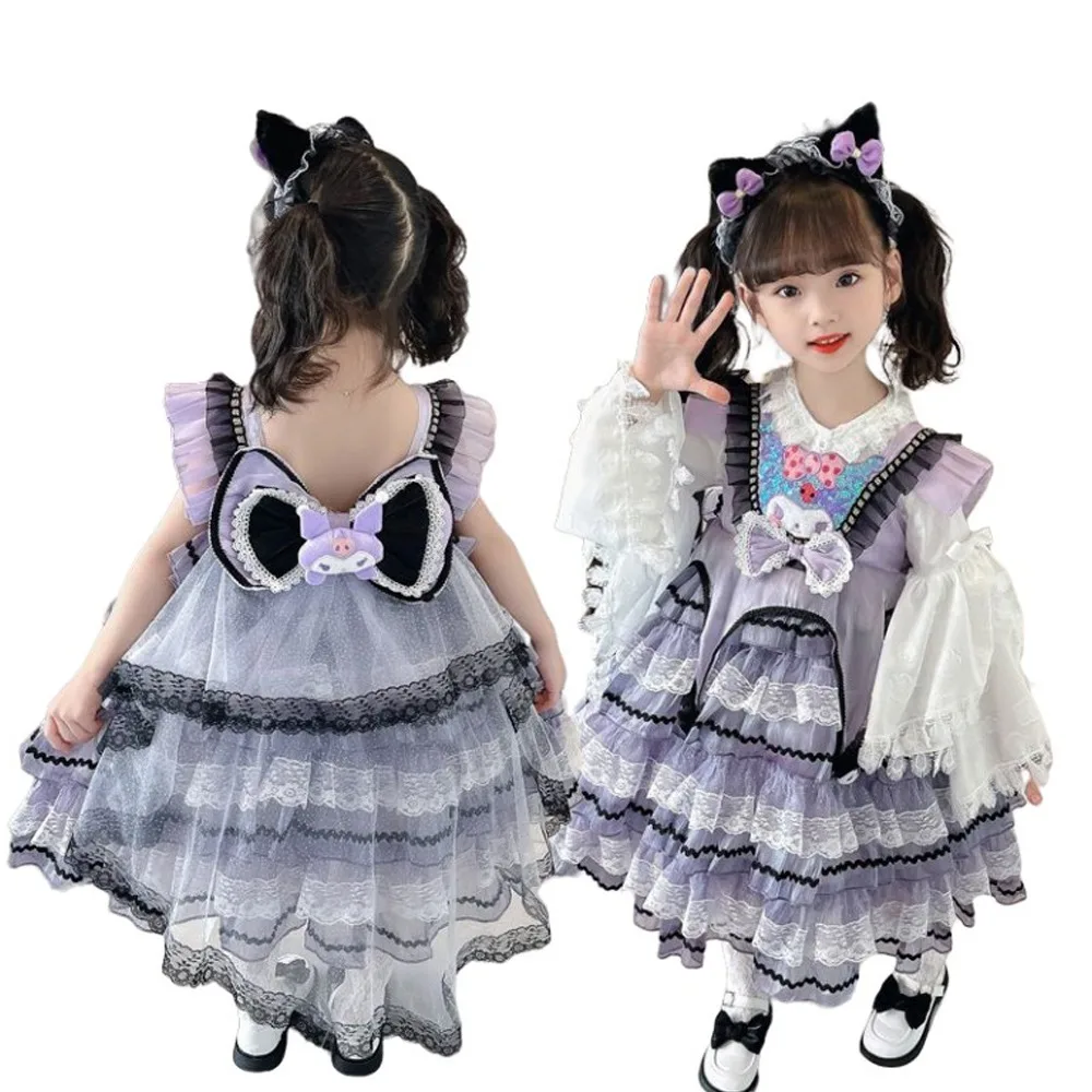 

Sanrios Anime Kawaii Kuromi Lolita Girl Princess Dress Children Dopamine Dress Fluffy Skirt Suspender Skirt Kids Halloween Gifts