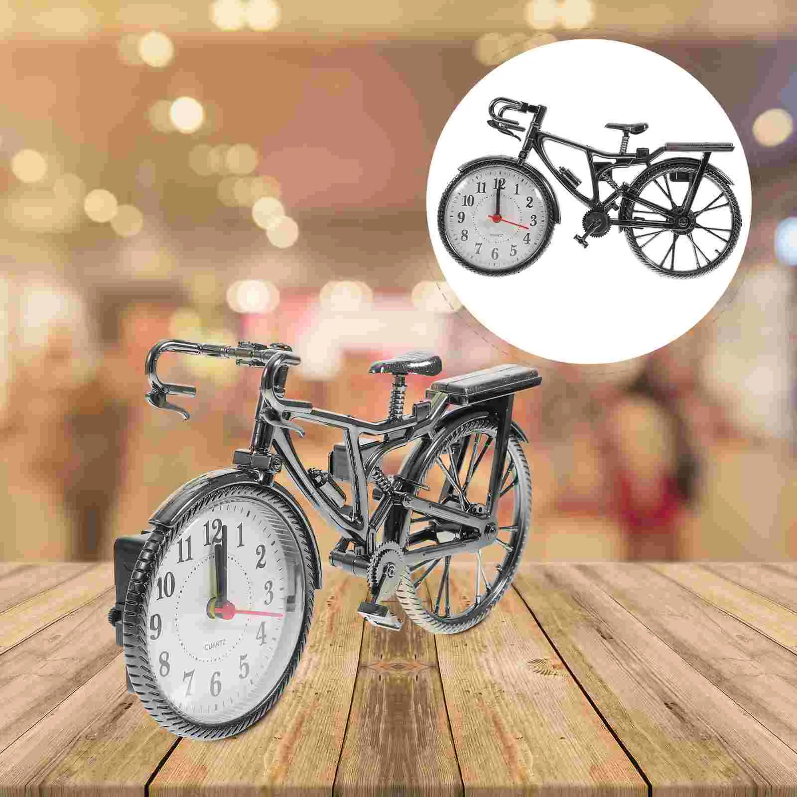 

Clock Table Bike Desk Alarm Vintage Office Gift Silent Bedside Mute Figurine Small Mini Novelty Shelf Retro Decorative Model