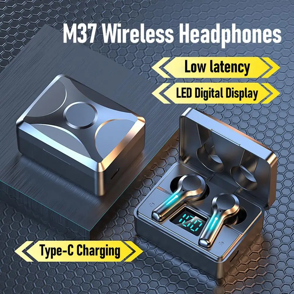 

M37 Bluetooth-compatible Earphones LED Digital Display Noise Reduction In-ear Sports Gaming Wireless Headphones for Running