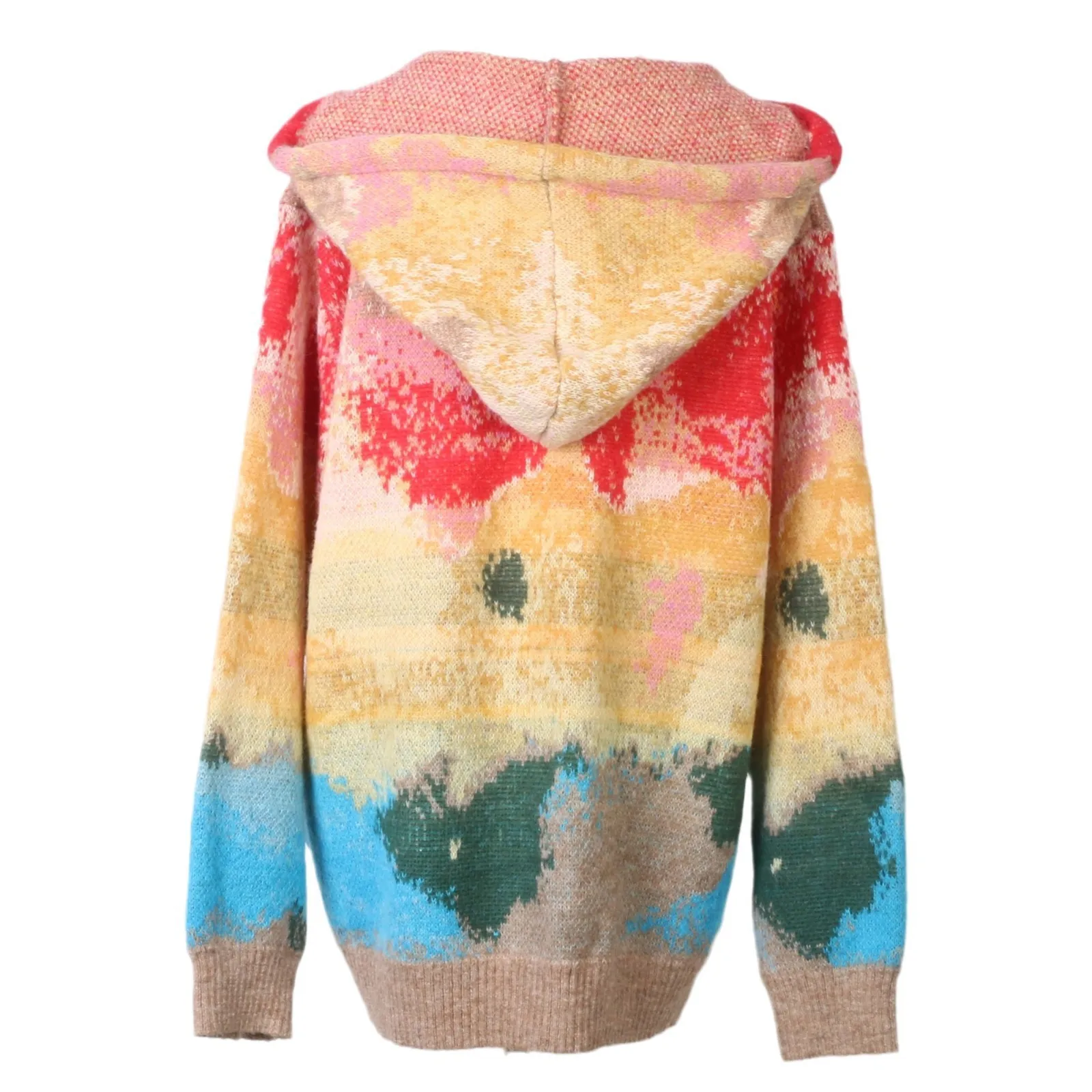 Красочный женский пуловер с капюшоном вязаный свитер граффити красивый для
