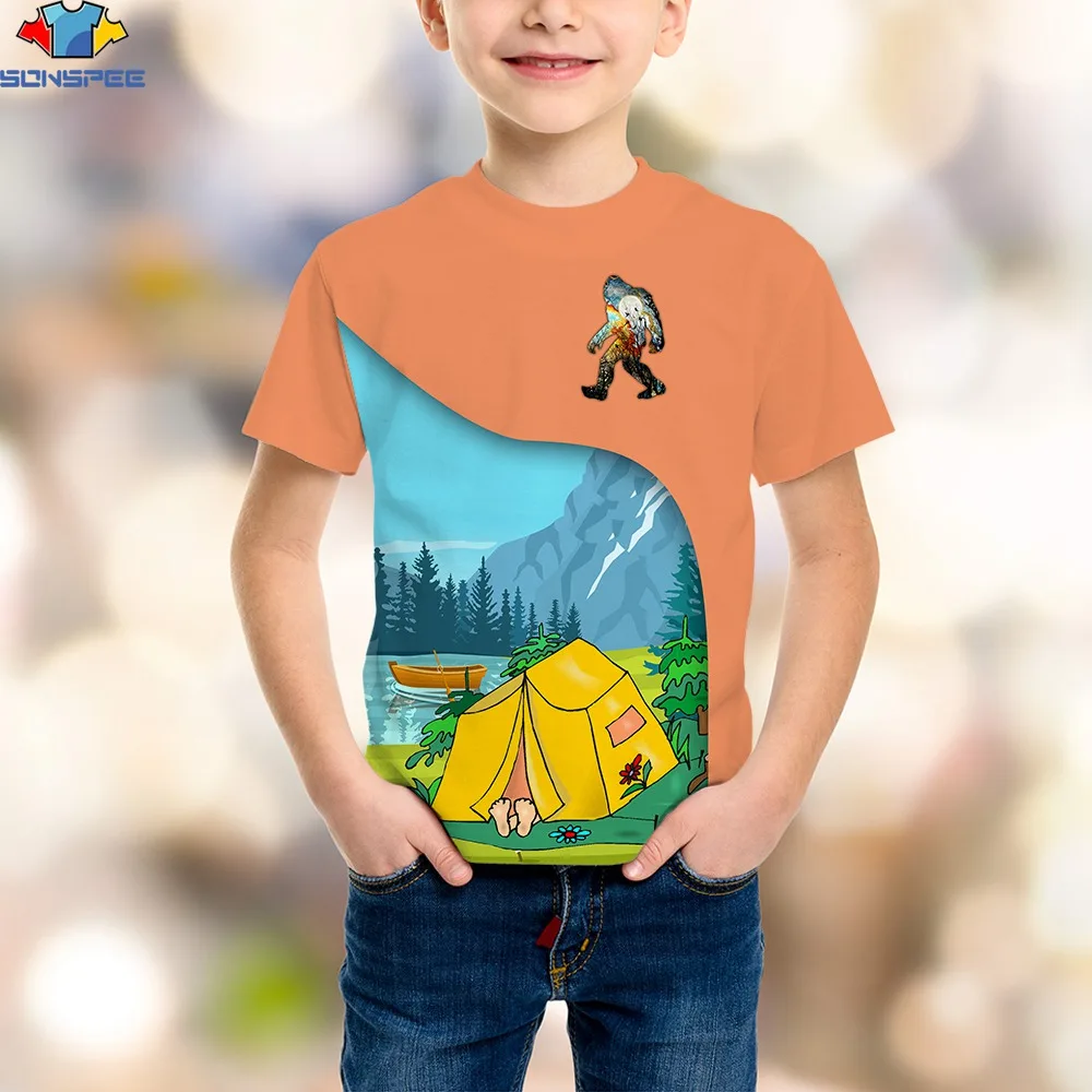 

SONSPEE 3D Print New Hot Selling Cartoon Boys Kids T-Shirts Cute Outing Picnic Tent Outdoor Activities Summer Loose Cool TShirts