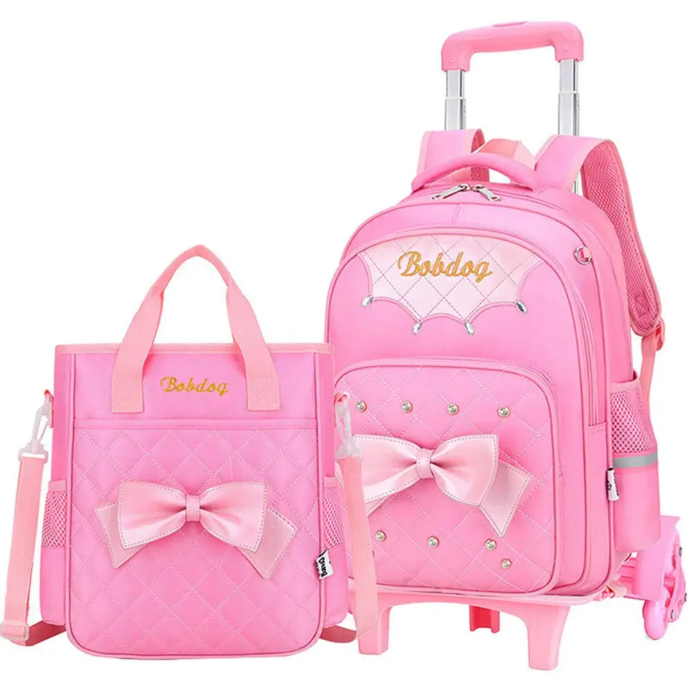 2 In 1 Girls Rolling Backpack Trolley School Bags Pink Bowknot Handbag Carry-on Kids Luggage & Travel Bag Child Mochila Escolar