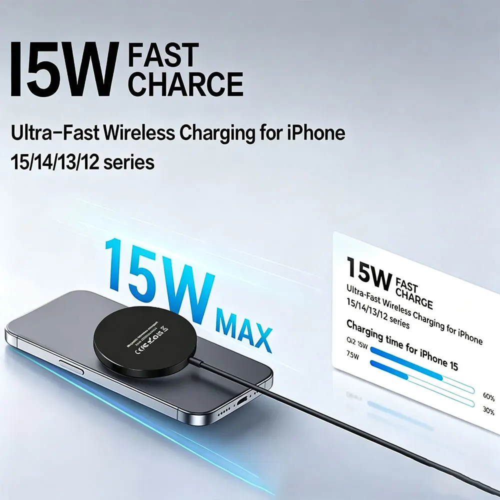 Фото Магнитная беспроводная зарядная станция Type-C для iPhone 17, 16, 15, 14, 13, 12 Pro Max с быстрой зарядкой (совместима с MagSafe) №4