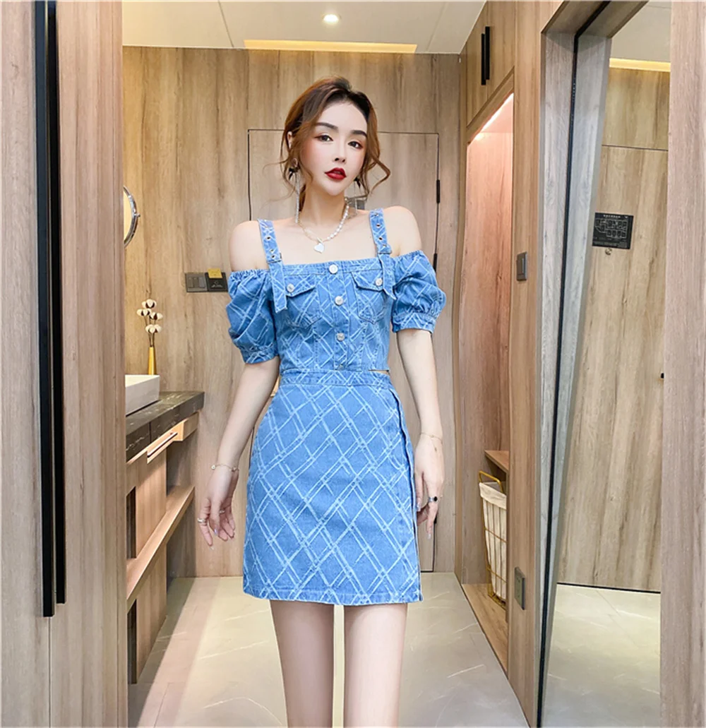 

Реальное фото, Новинка лета 2023, женская джинсовая одежда, уличная одежда, квадратный вырез, топы с открытыми плечами и ягодицами