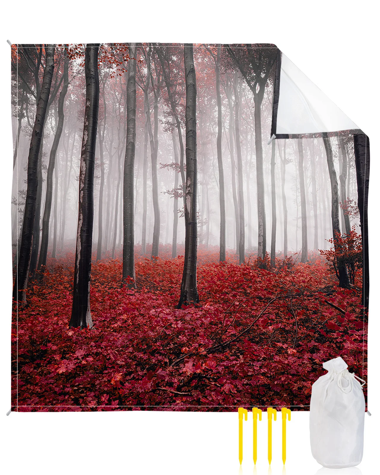 

Autumn Forest Maple Leaves Red Beach Mat Waterproof Portable Camping Outdoor Beach Blanket Picnic Mat