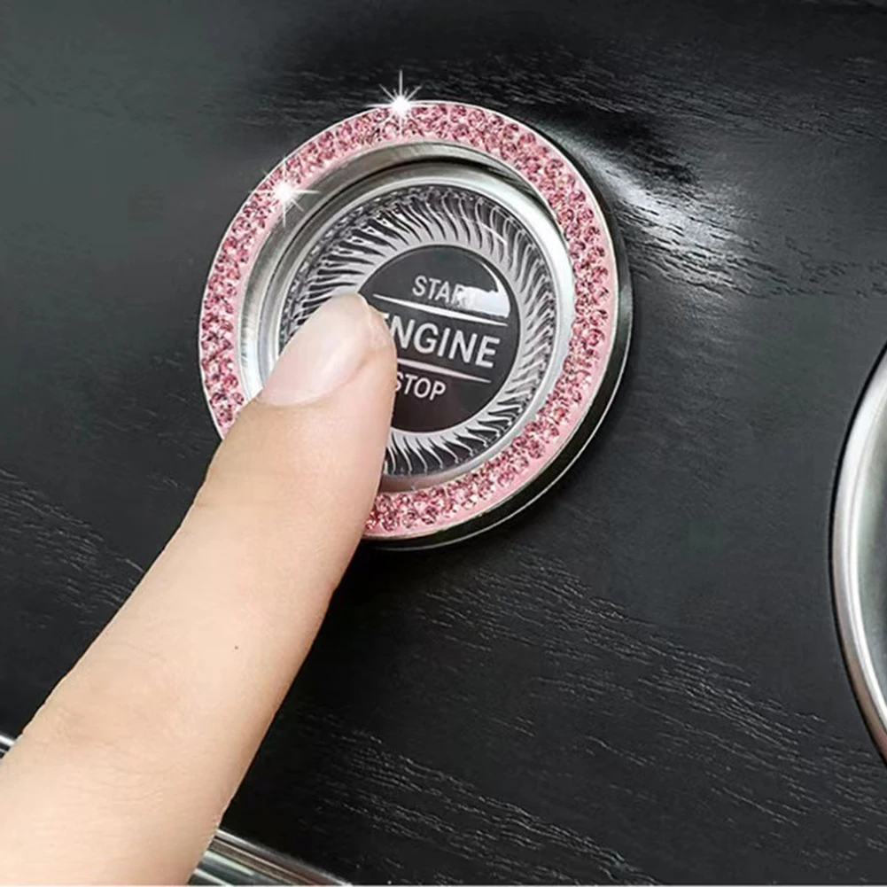 

Cute Pink Car Coasters With Start Button Cover Stickers Bling Crystal Rhinestone Car Button Start Button Cover Sticker Sets