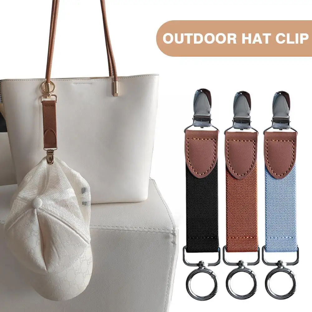 

1pc Outdoor Portable Lanyard Hat Clips For Travel Handbag Trendy Hats Keeper Clip Outdoor Leather Accessory G3N6