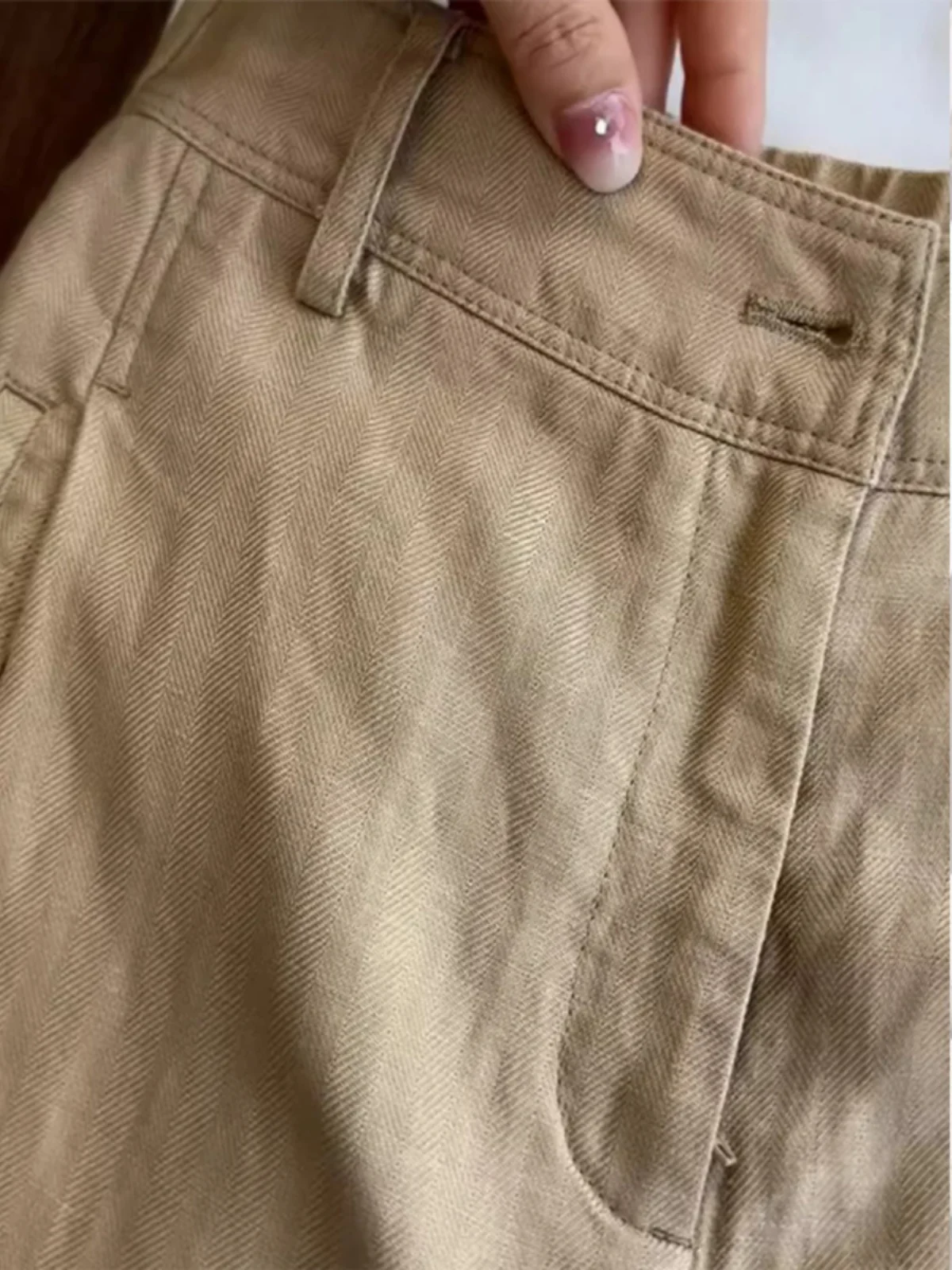 Стильные повседневные свободные брюки цвета хаки женская одежда на осень и зиму